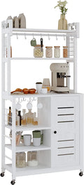 White Bakers Rack with Power Outlets and Cabinets C7099