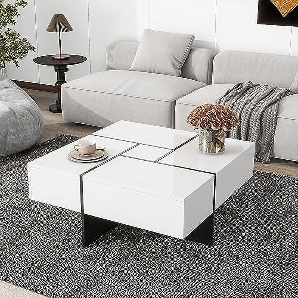 Brown Square Coffee Table with 4 Hidden Compartments W16737