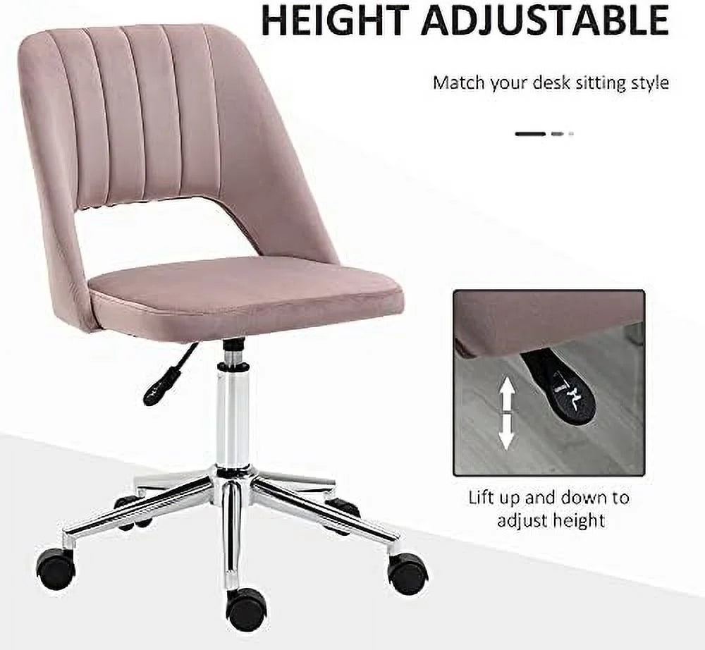 Pink Velvet Armless Swivel Office Chair X17337