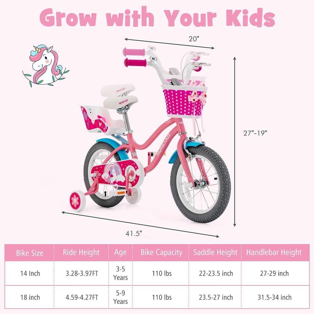 14 Inches Kids Bicycle with Training Wheels & Basket O795772