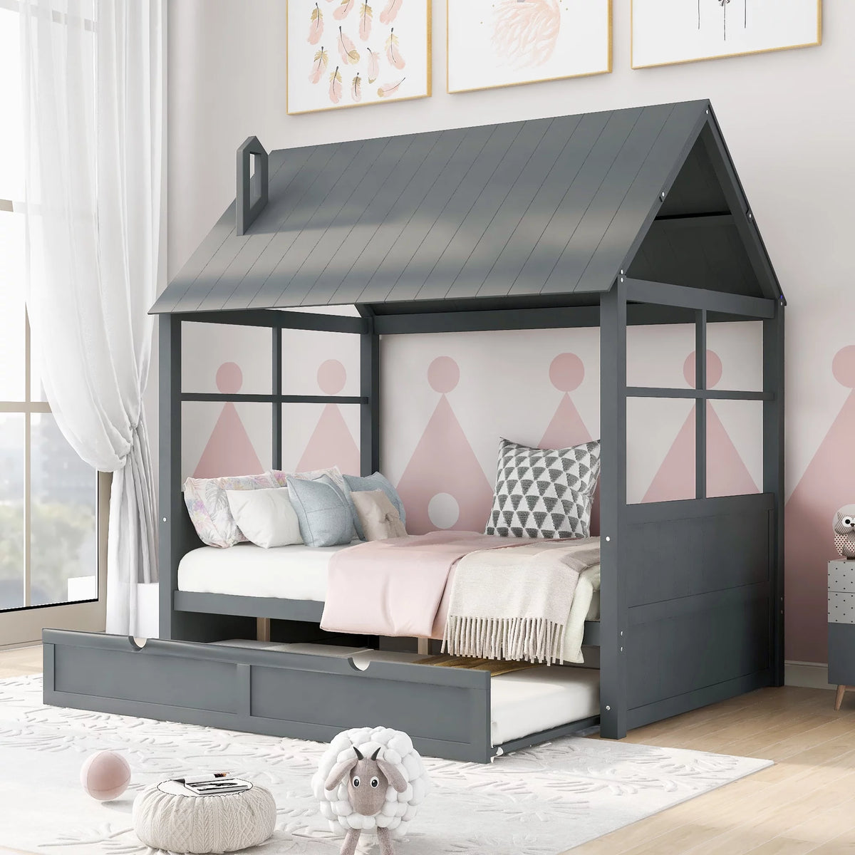 Full Size Wooden Pull Out Double Bed Z1231