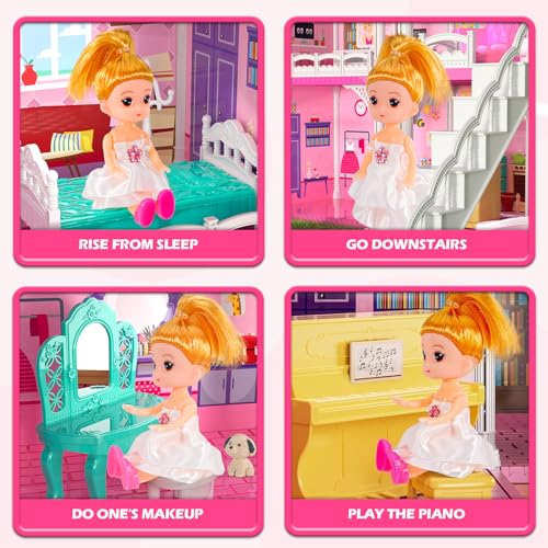 4-Level 10-Room Dolls House with 2 Dolls N63280