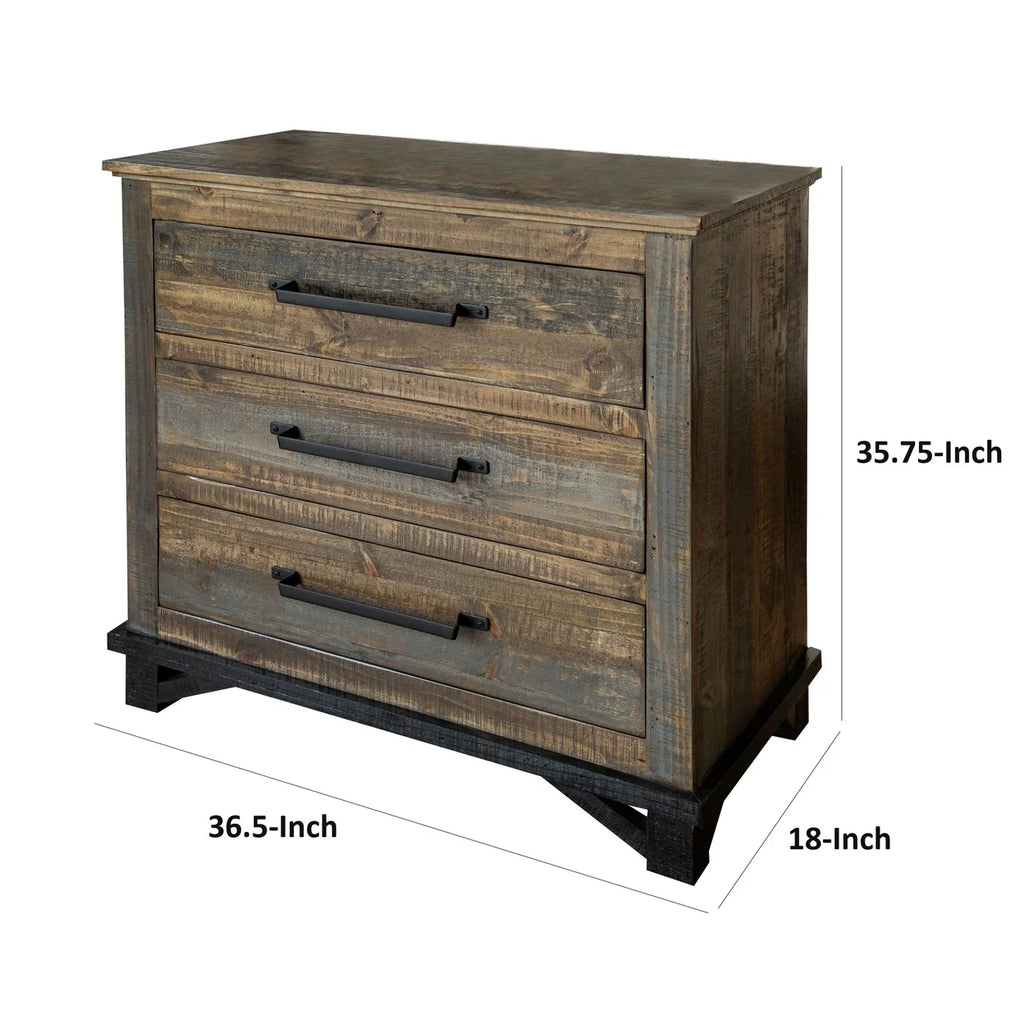37 Inch Pine Wood 3 Drawer Dresser Chest C865