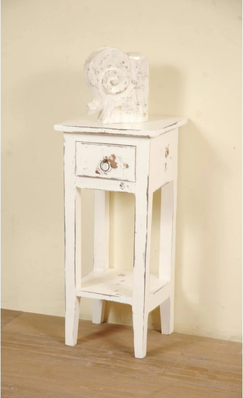 Narrow Distressed White Solid Wood Side End Table N75310