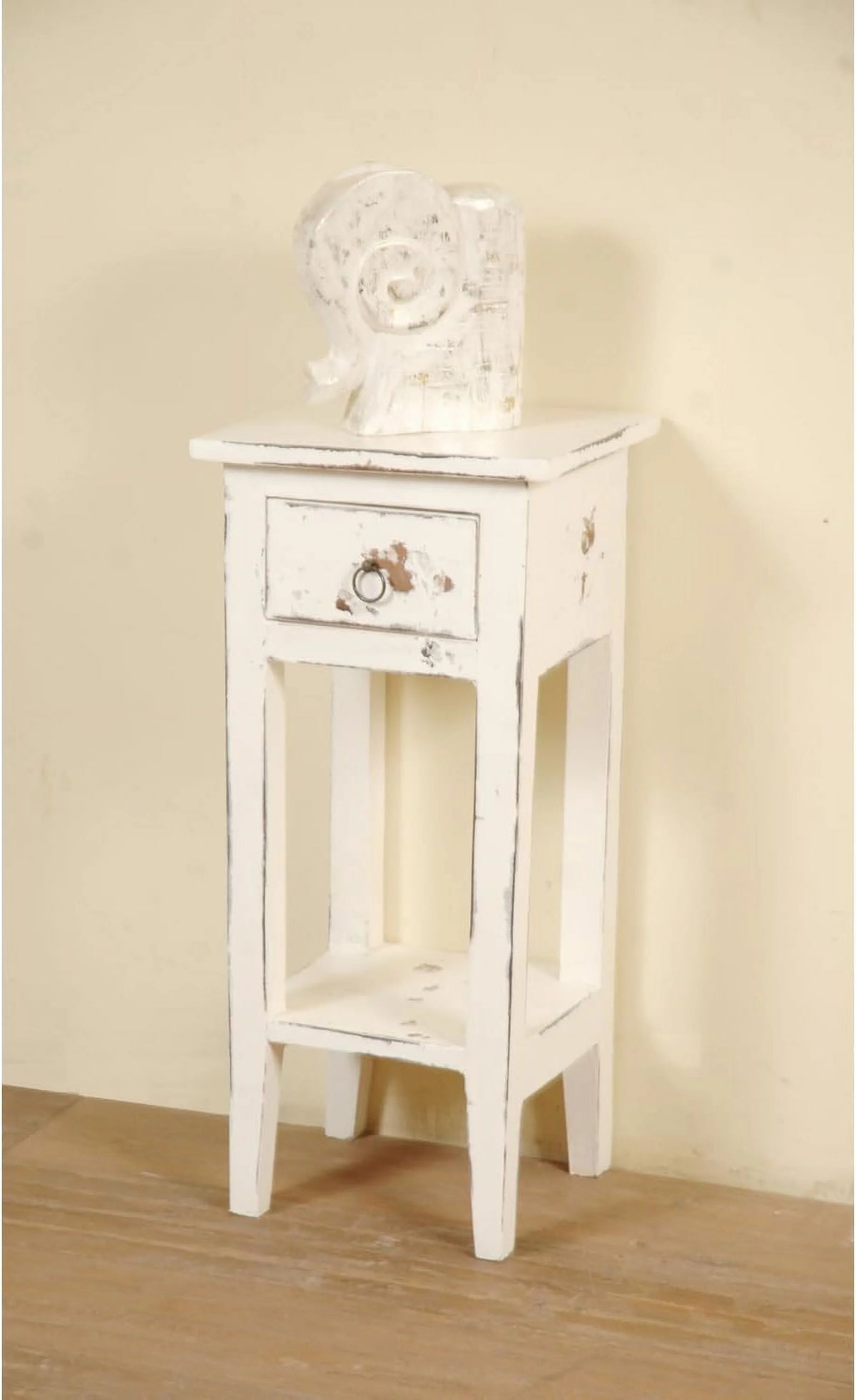 Narrow Distressed White Solid Wood Side End Table N75310