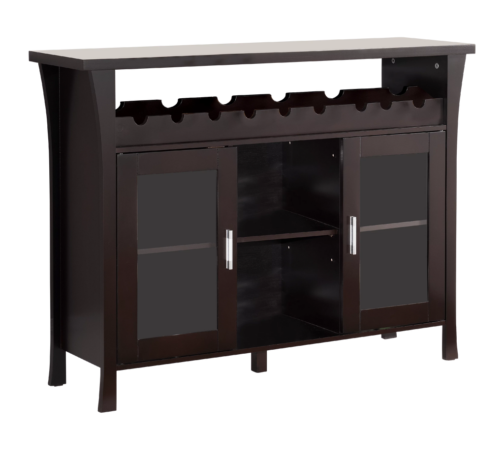 Espresso Wood Wine Rack Sideboard Console Table With Glass Doors J411