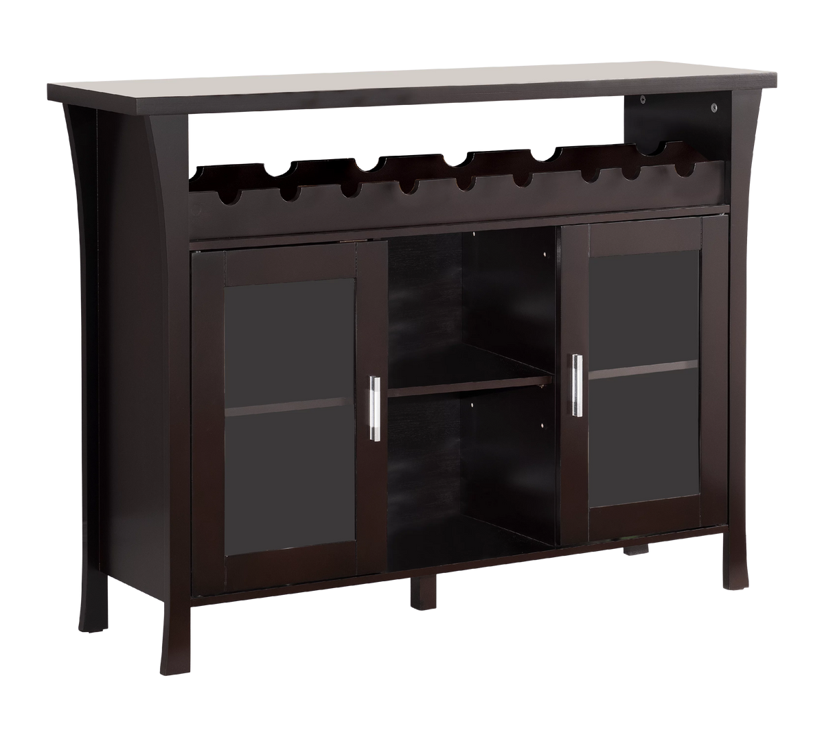 Espresso Wood Wine Rack Sideboard Console Table With Glass Doors J411