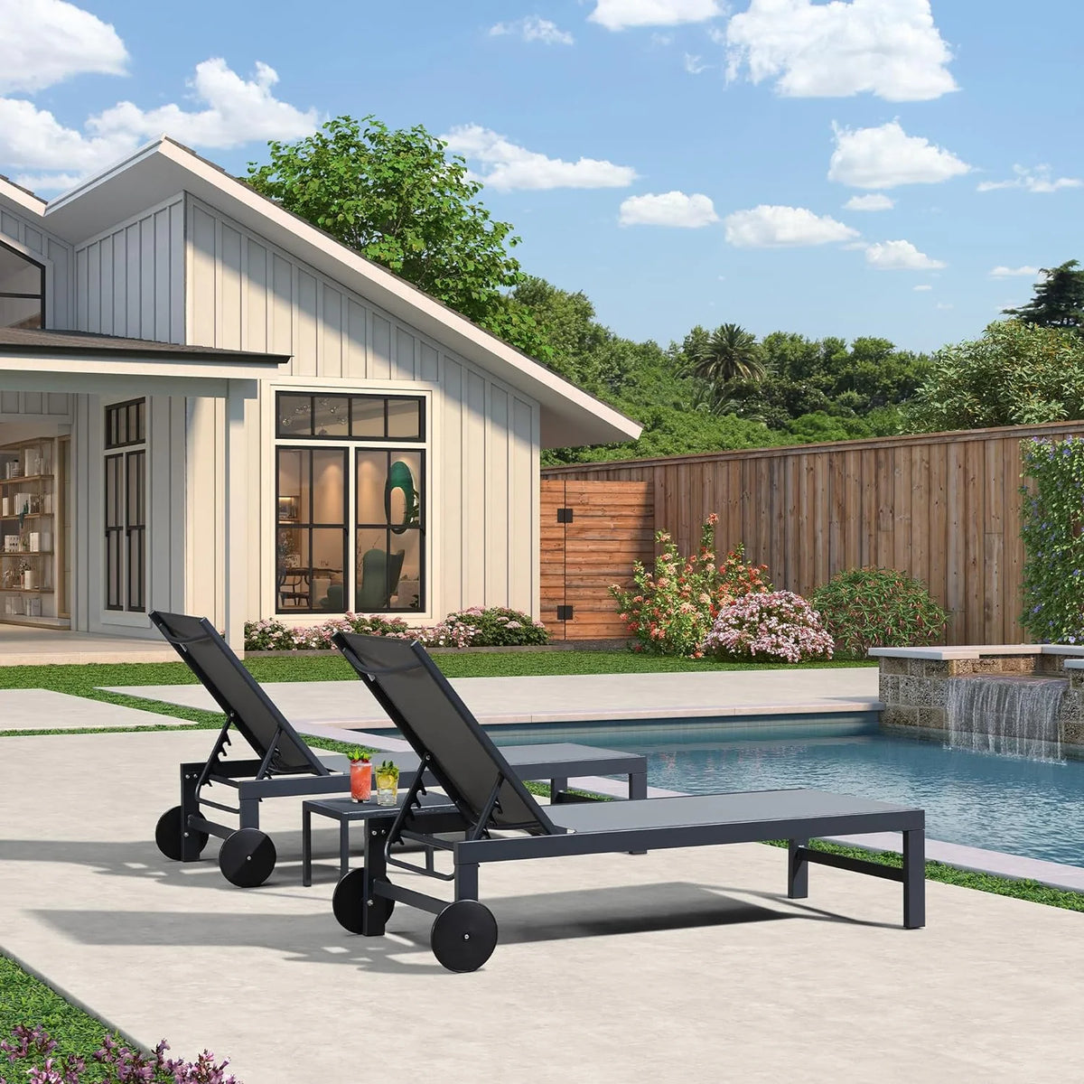 Grey Aluminum Outdoor Chaise Lounge with Wheels G796940
