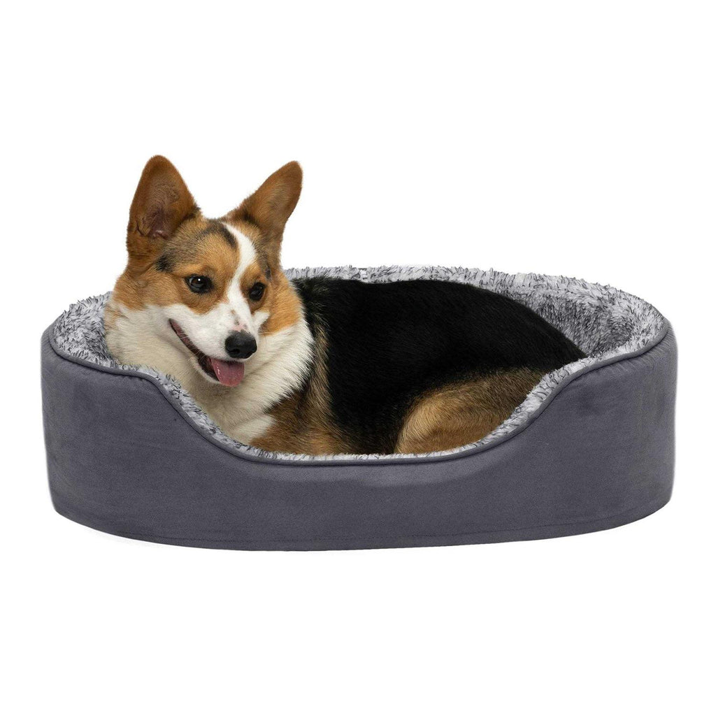 Two-Tone Fur & Suede Oval Dog Bed I9392