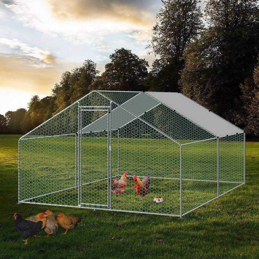 Large Walk-in Metal Chicken Coop with Waterproof Cover C3899