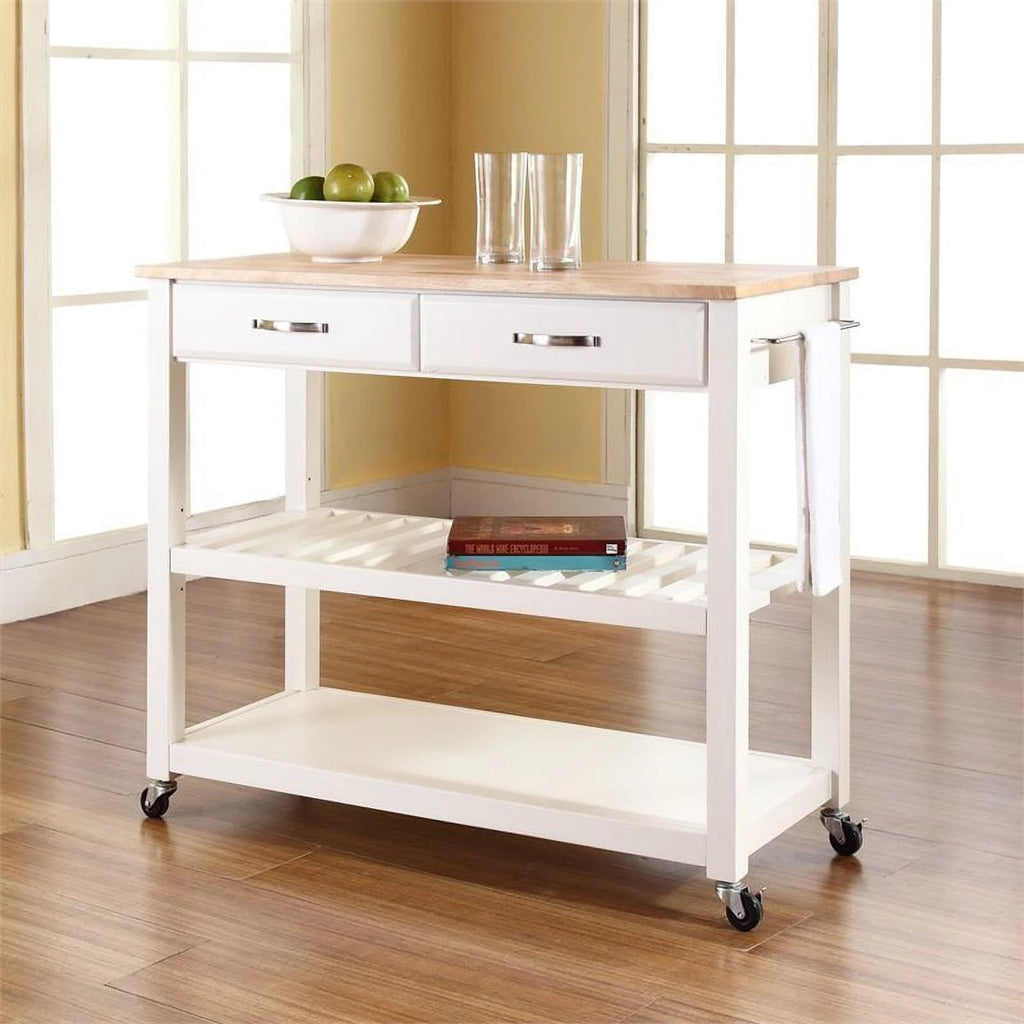2-Drawer Wood Kitchen Cart Island in White/Natural G627005