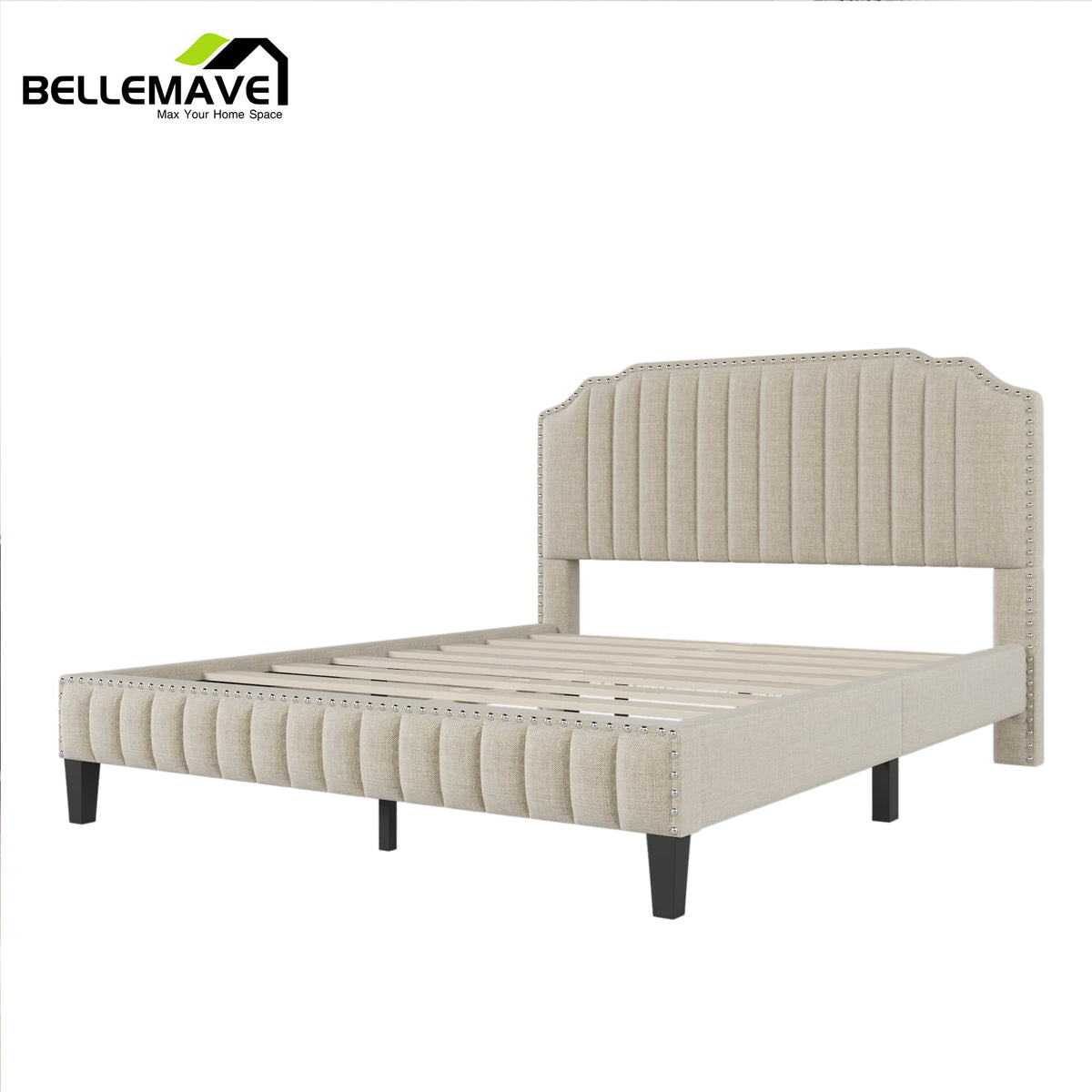 Linen Upholstered Platform Bed Frame Queen Size with Headboard Z638897