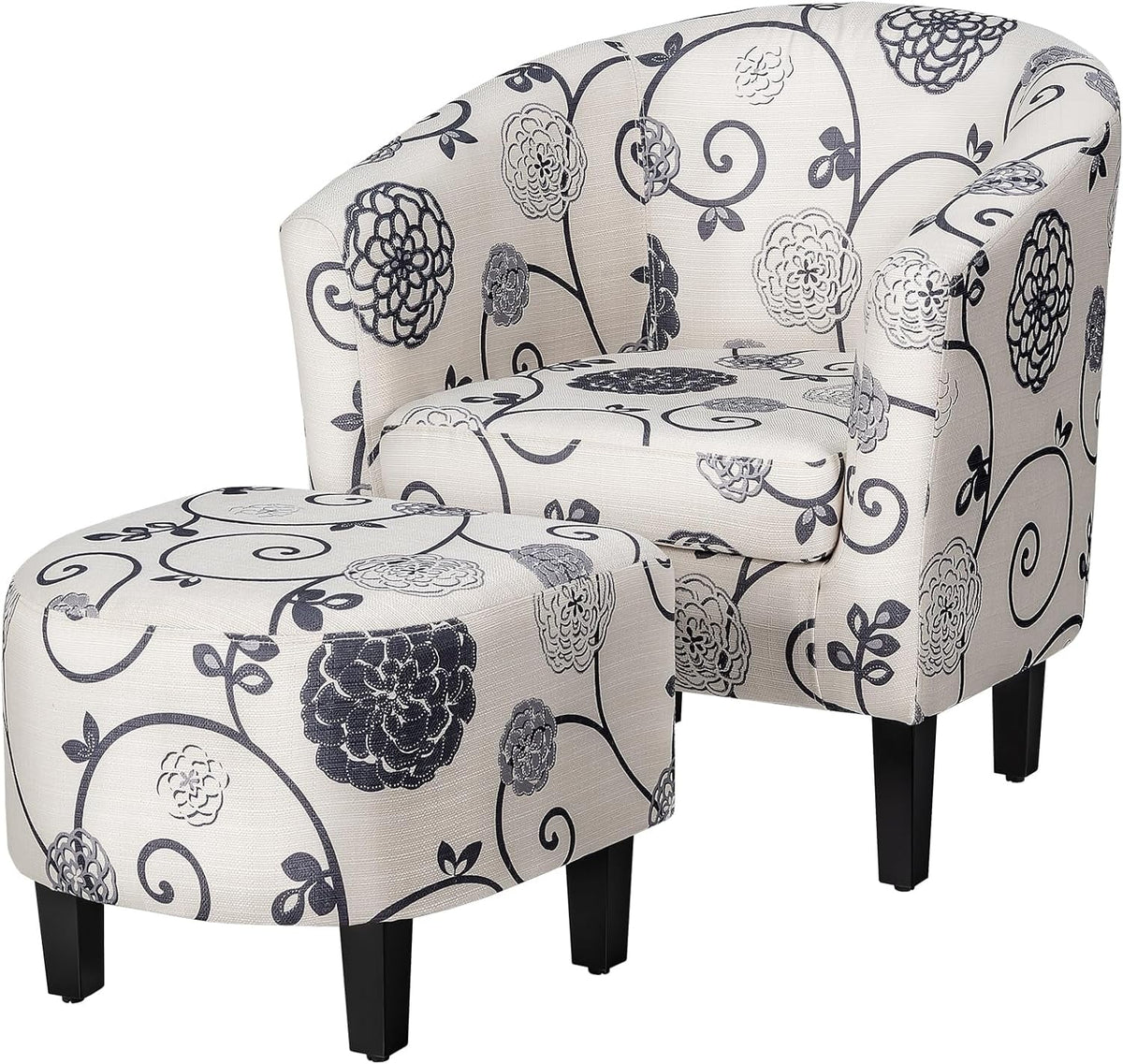 Accent Chair with Ottoman Set Upholstered Barrel Chair with Footrest K3124
