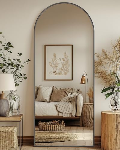 71"x32" Arched Black Full Length Mirror with Stand A660
