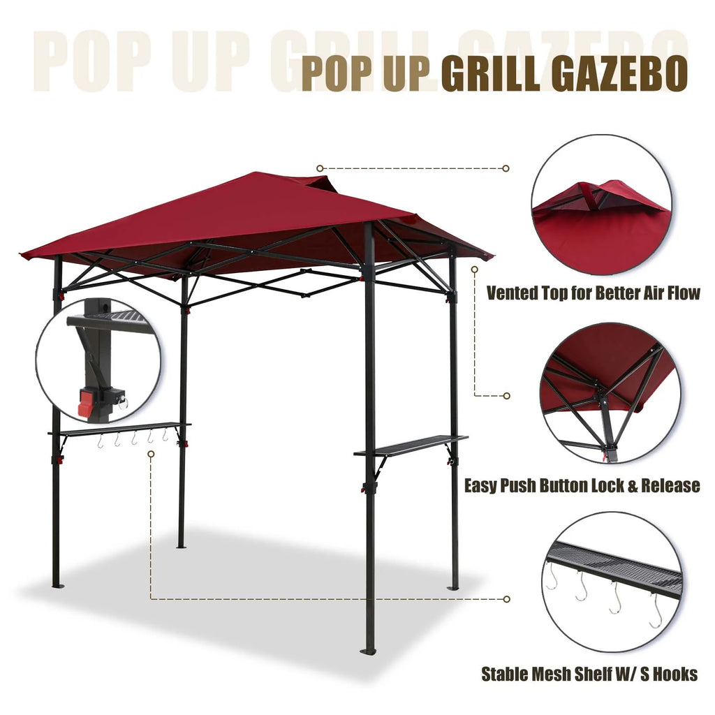 8x5 Pop up Grill Gazebo Outdoor BBQ Canopy, Red S393