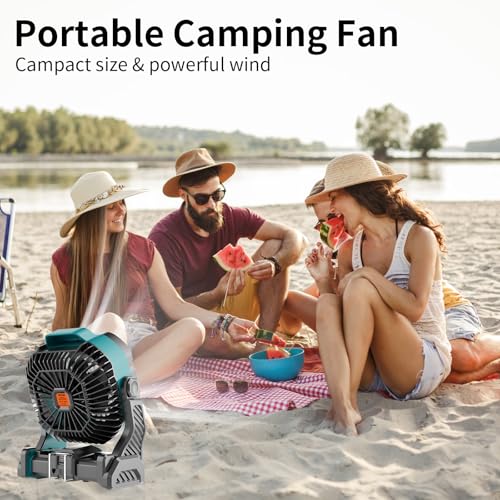 20000mAh Camping Fan with LED Lantern USB Rechargeable 4 Speeds Black T82533