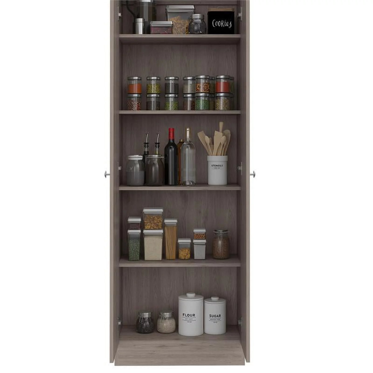 2 Piece Wood Two-Door Pantry Cabinet Set in Light Gray I258