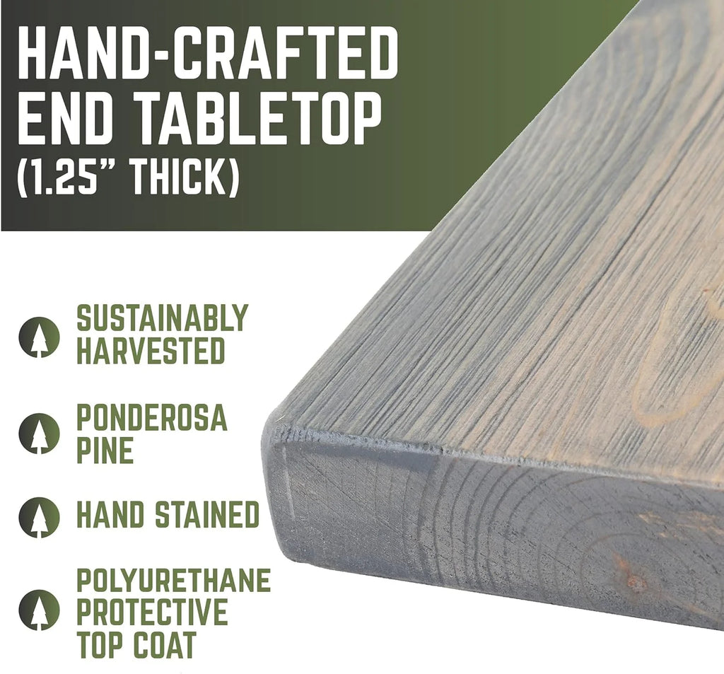 Wood End Table 22 In. X 18 In. X 20.88 In. Reclaimed Ponderosa Pine Riverstone Grey T357