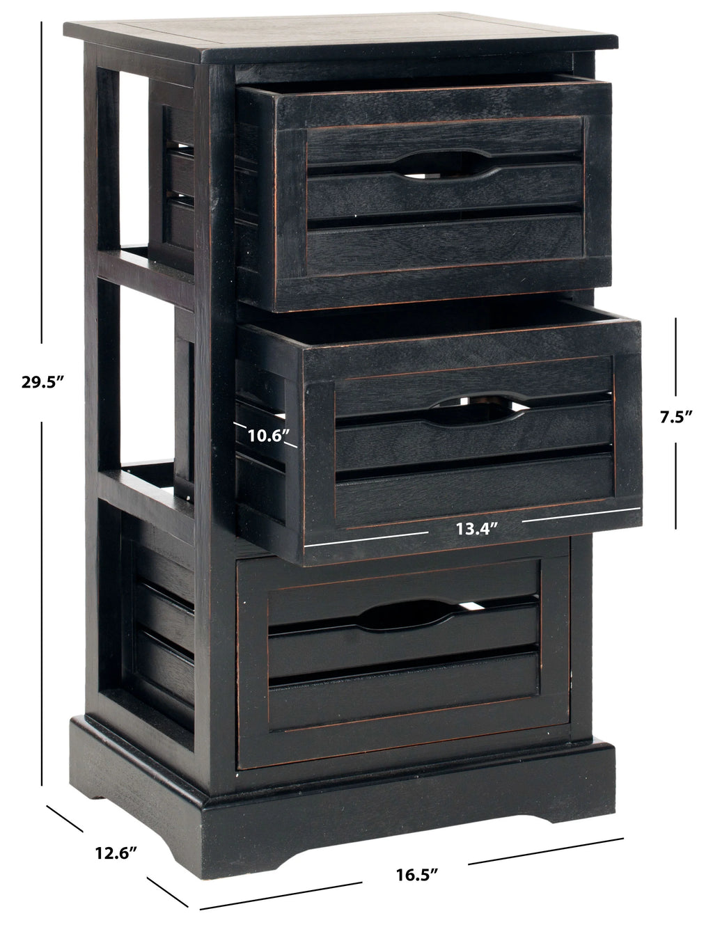 3 Drawer Distressed Black Cabinet O150385