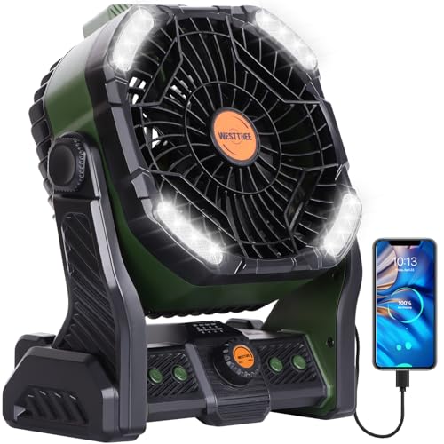 20000mAh Camping Fan with LED Lantern USB Rechargeable 4 Speeds Black T82533