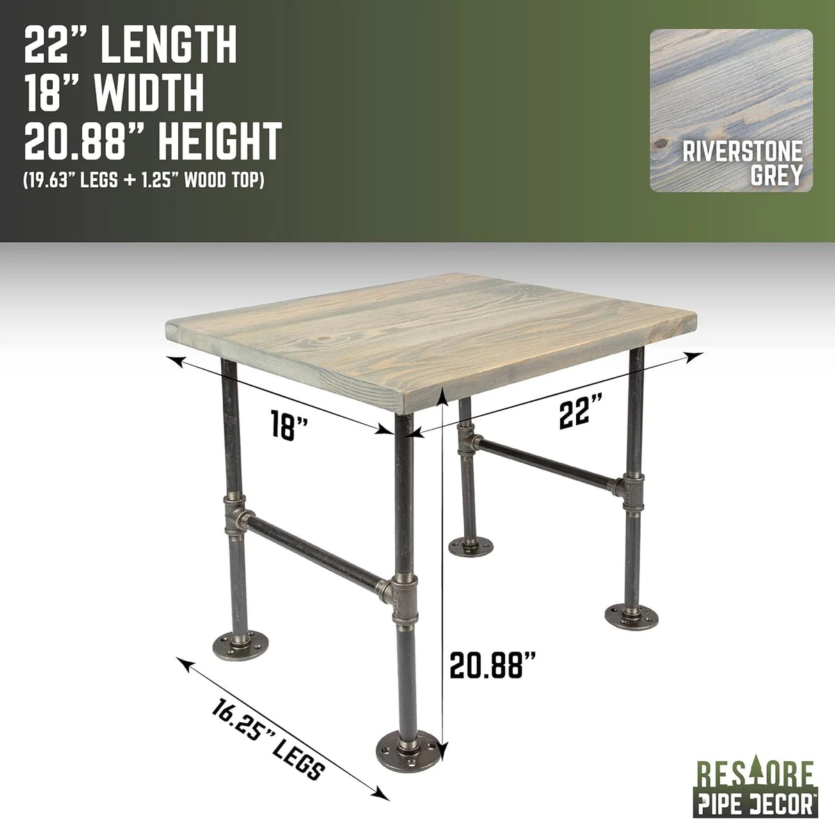 Wood End Table 22 In. X 18 In. X 20.88 In. Reclaimed Ponderosa Pine Riverstone Grey T357
