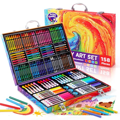 158 Pcs Art Supplies Drawing Painting Set with Colored Pencils Crayons Markers W97064