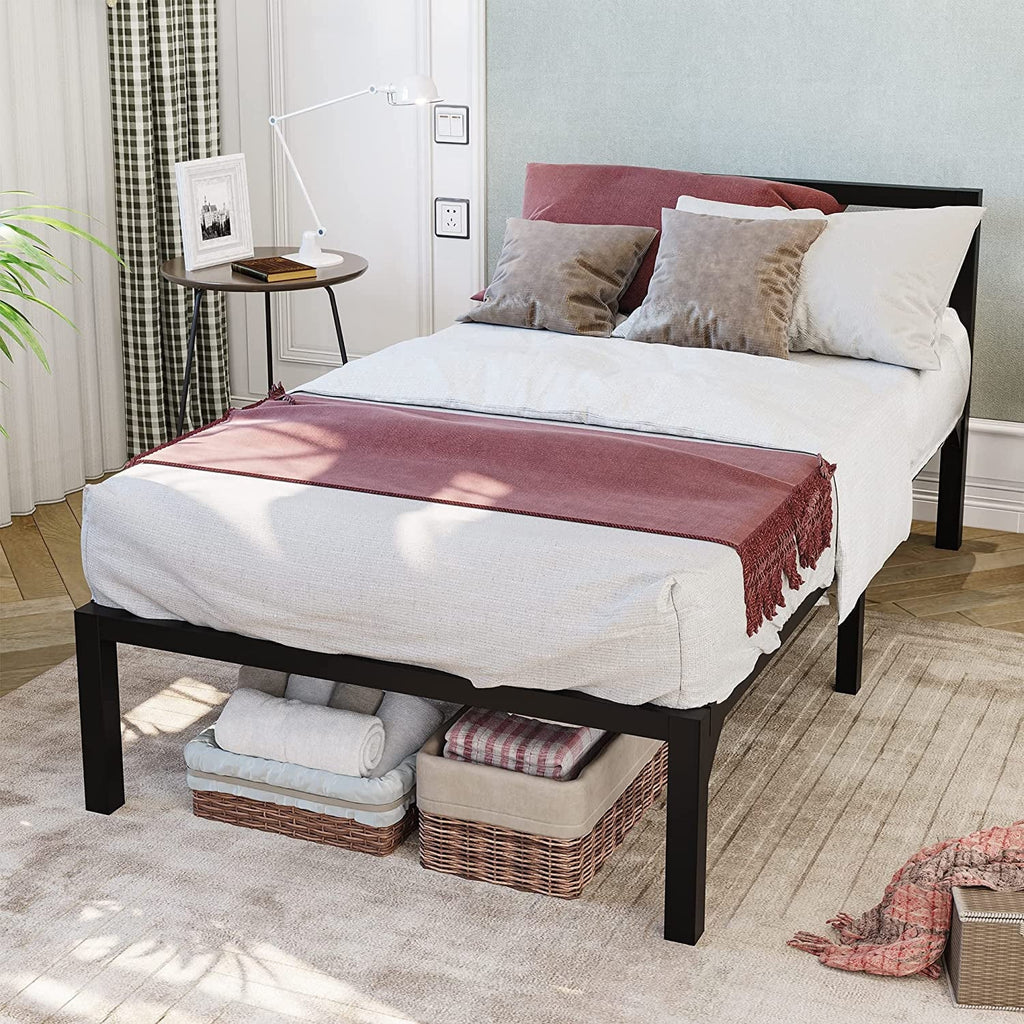 Twin Size Black Metal Bed Frame with Headboard J222