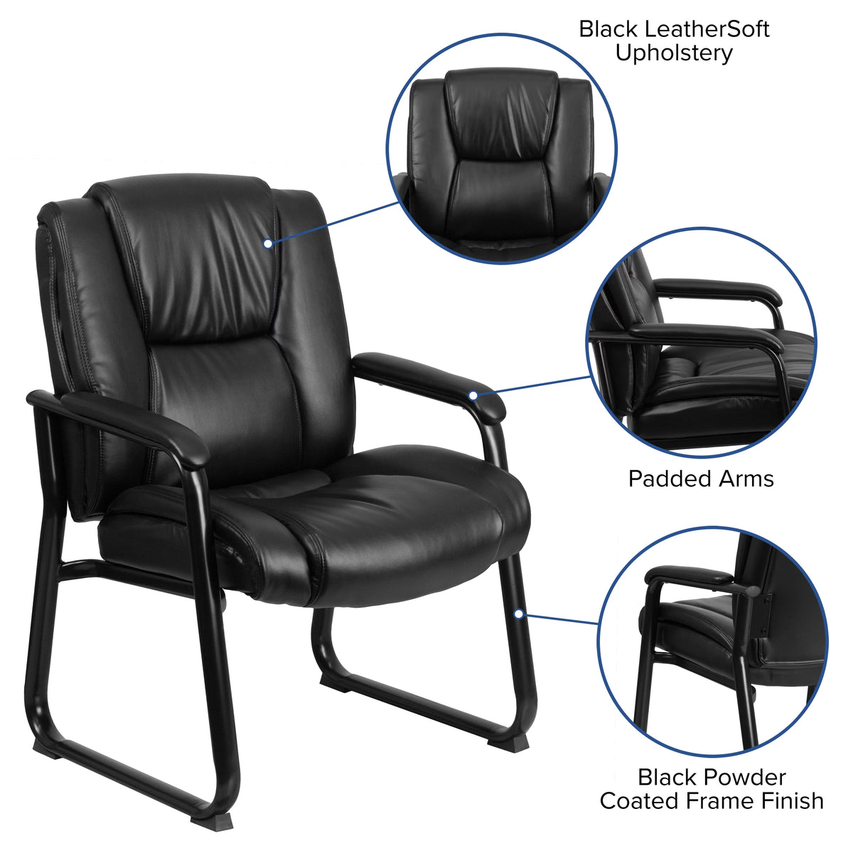 Black LeatherSoft Tufted Side Chair with Sled Base W979