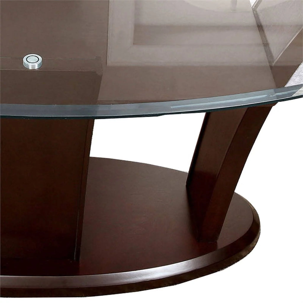 Brown Wooden Dining Table with Glass Top P94312