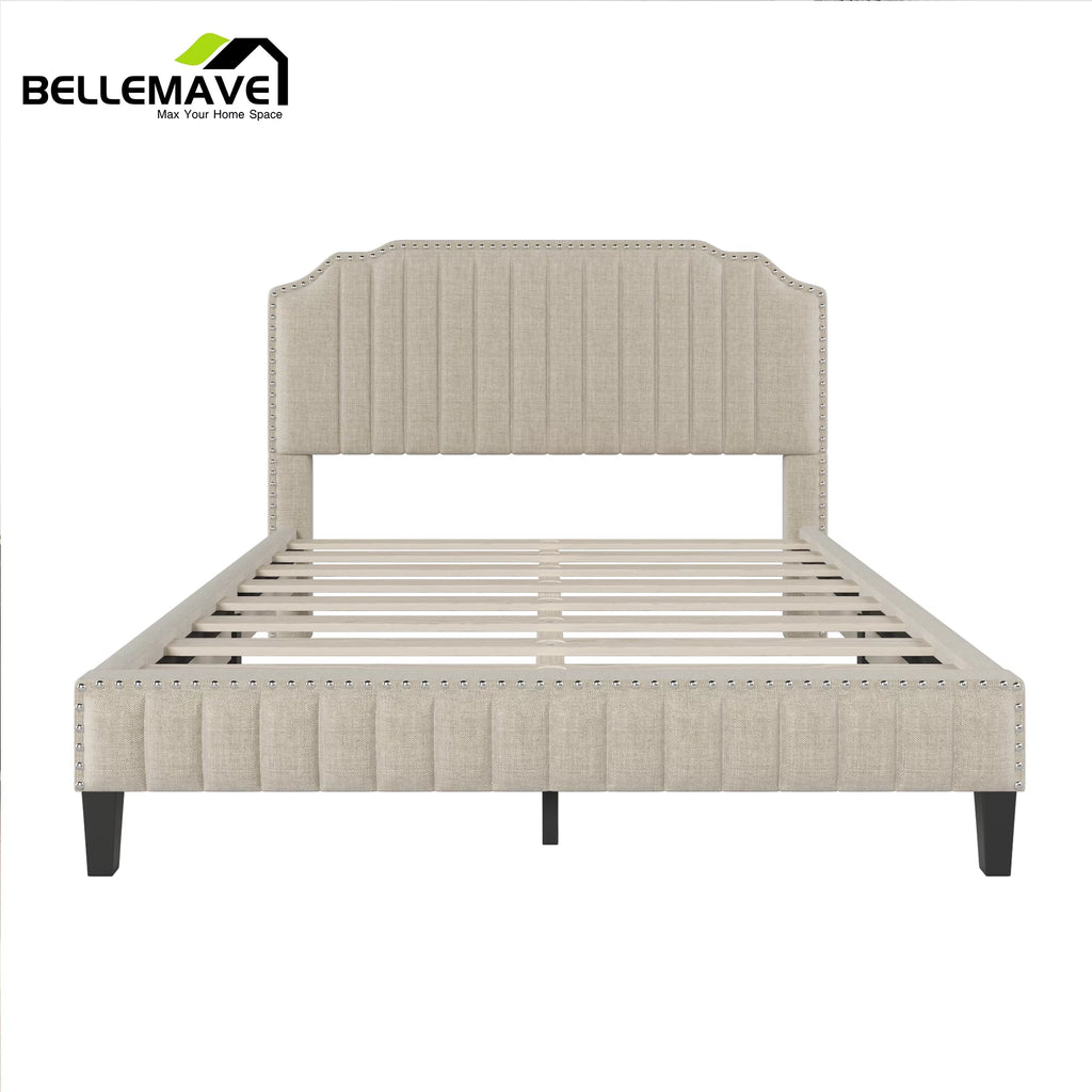 Linen Upholstered Platform Bed Frame Queen Size with Headboard Z638897