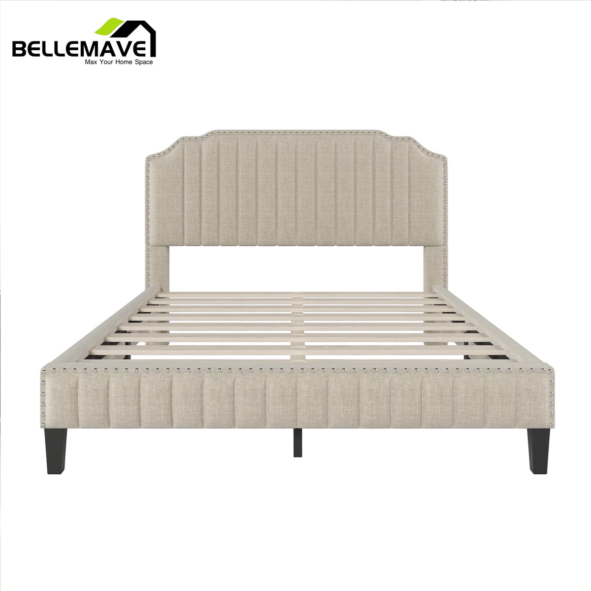 Linen Upholstered Platform Bed Frame Queen Size with Headboard Z638897