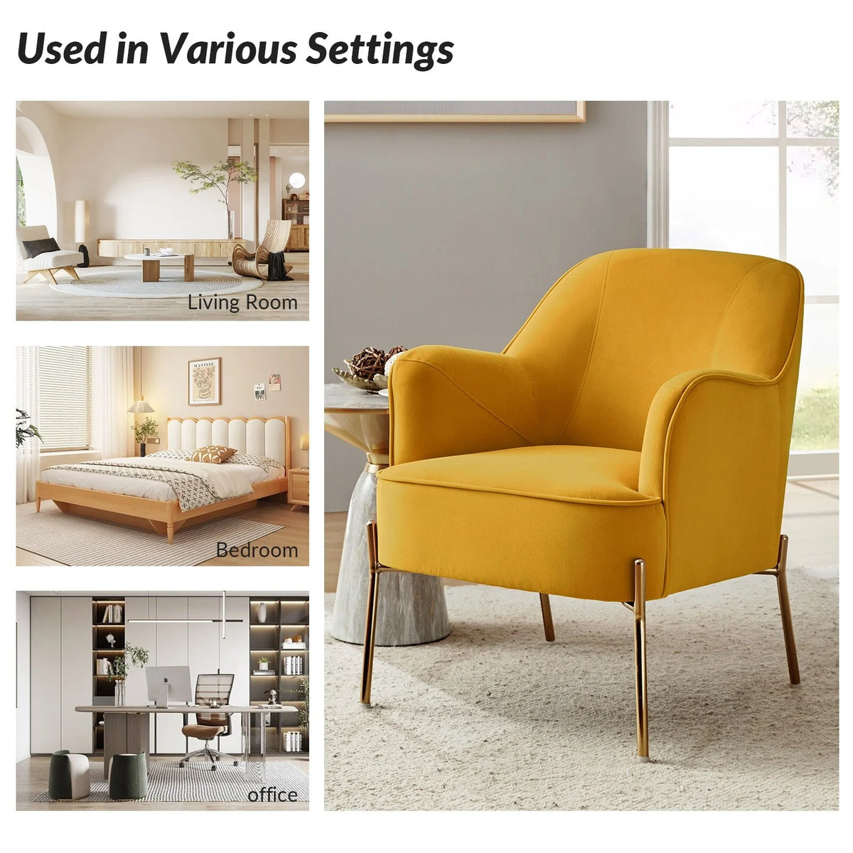 Velvet Accent Chair with Golden Legs Set of 2 C22168