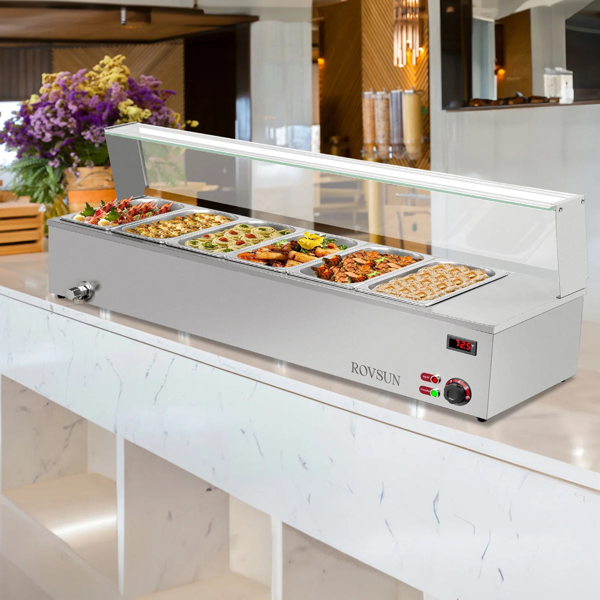 48QT 1500W Electric Commercial Food Warmer Stainless Steel Steam Table W181260