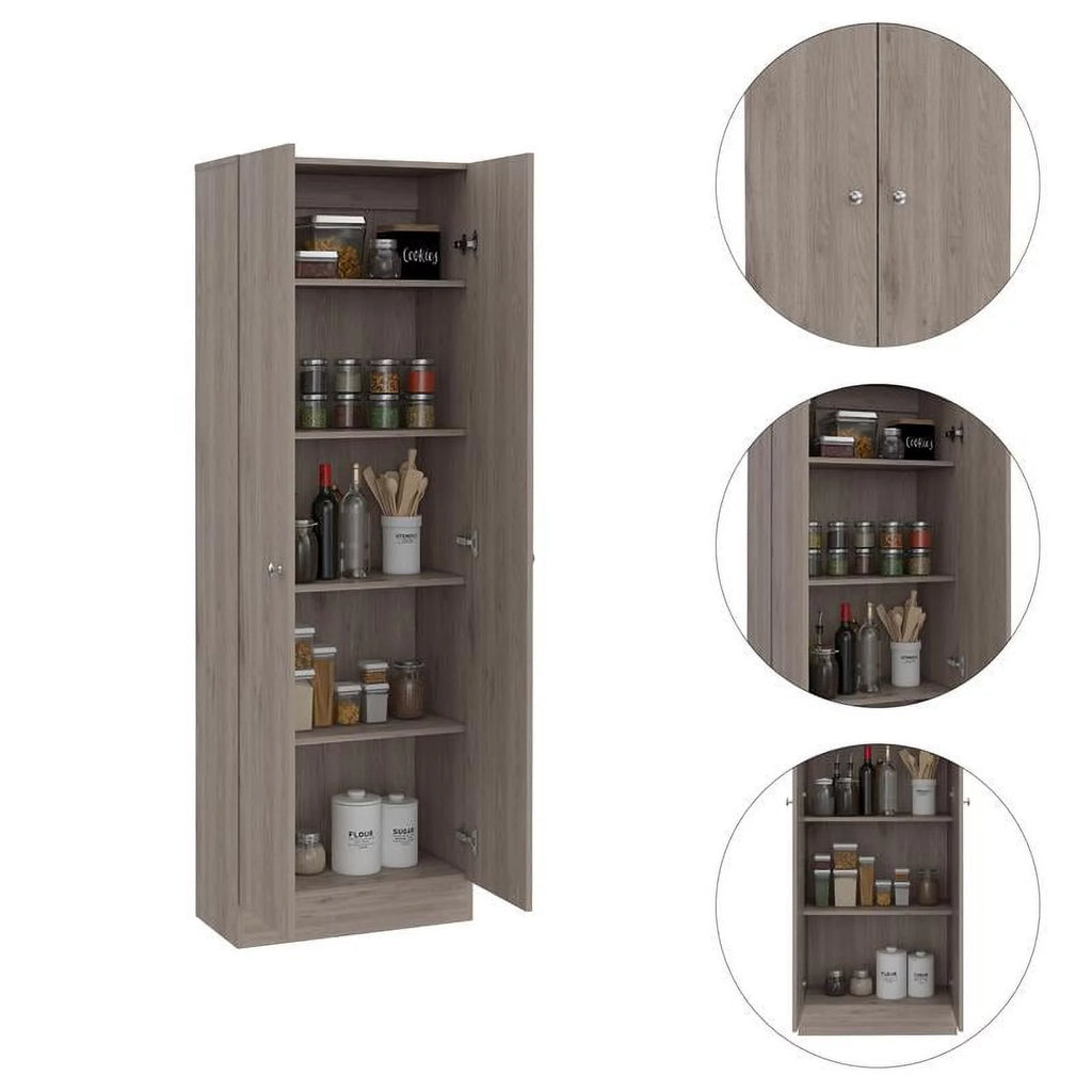 2 Piece Wood Two-Door Pantry Cabinet Set in Light Gray I258