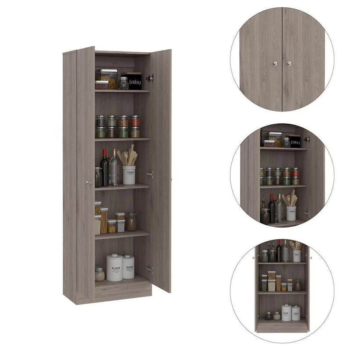 2 Piece Wood Two-Door Pantry Cabinet Set in Light Gray I258