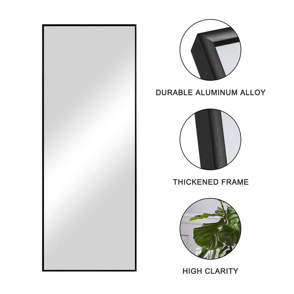 51"x16" Rectangular Full Length Floor Mirror with Stand Black E181706