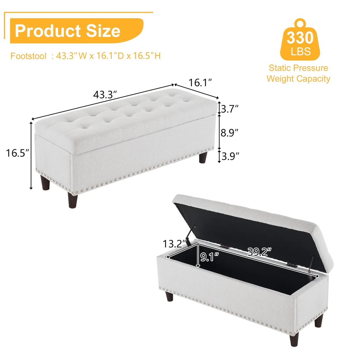 Off-White Linen Upholstered Storage Bench R592