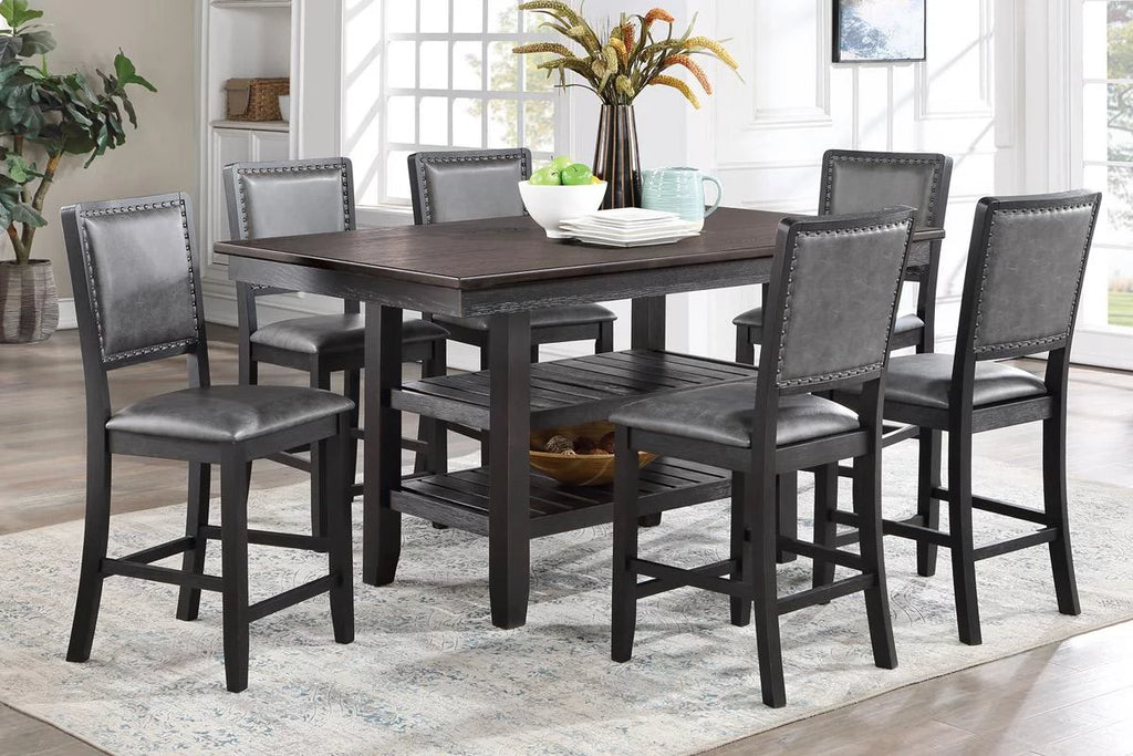 7pc Grey Counter Height Dining Table Set with 6 Chairs J1302