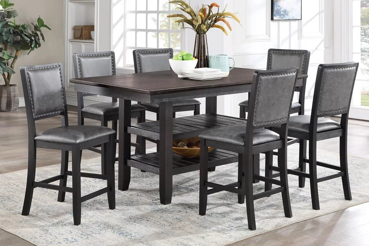 7pc Grey Counter Height Dining Table Set with 6 Chairs J1302