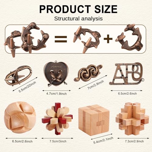 16 PCS Metal & Wooden Brain Teaser Puzzle Set D5576