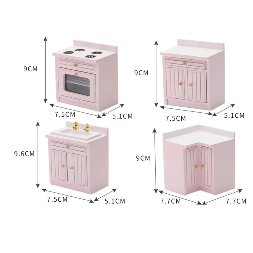 1/12 Dollhouse Miniature Birch Wood Cabinet Furniture Set Y155262