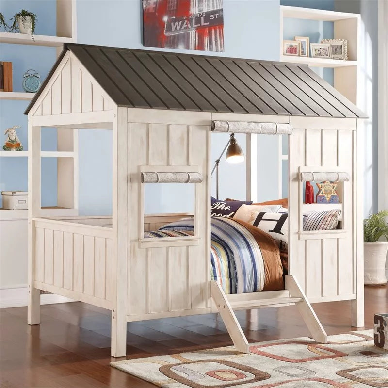 Wooden Frame Full Bed in Weathered White A390346