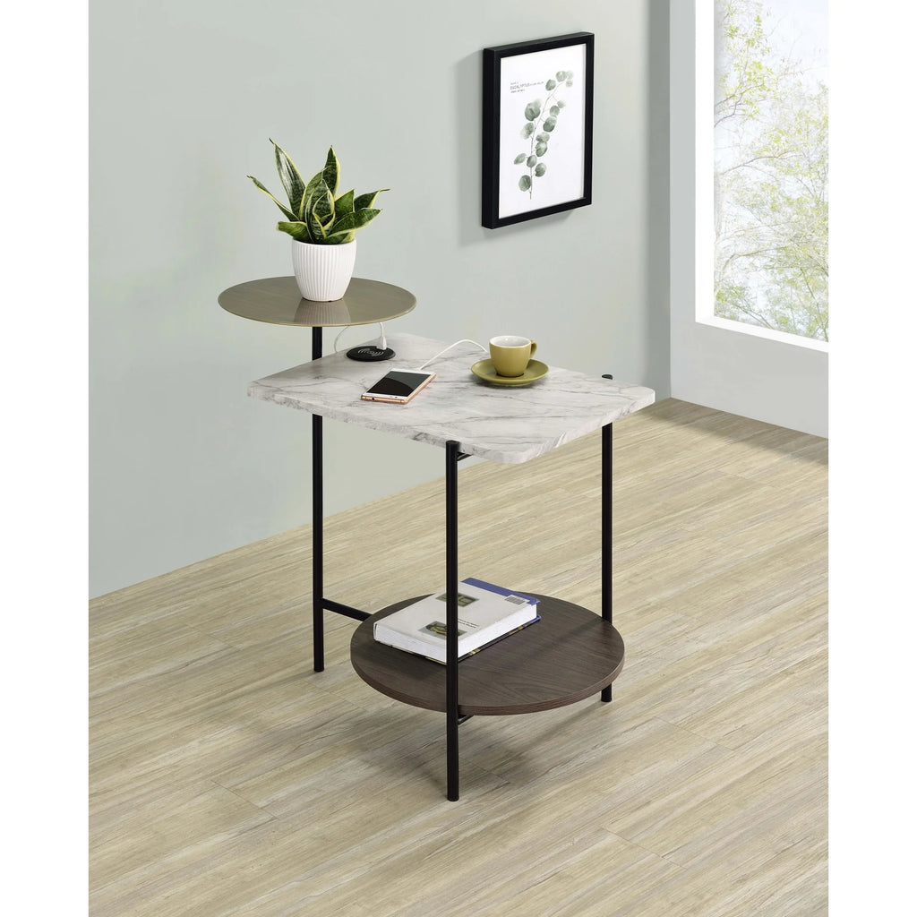 3-tier Wood Side Table with Wireless Charger L225