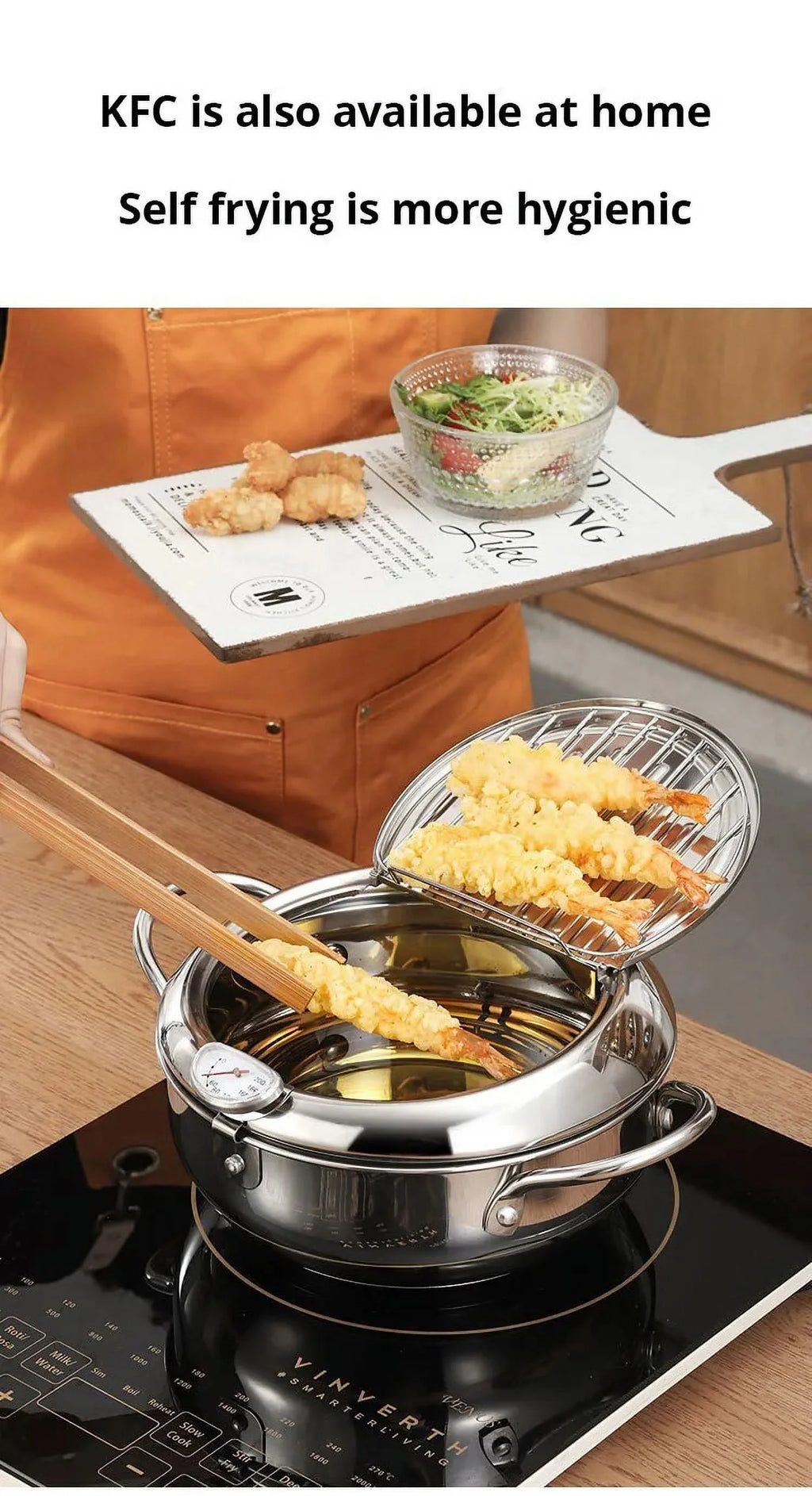 Stainless Steel Oil Pan with Thermometer and Cover Z72494