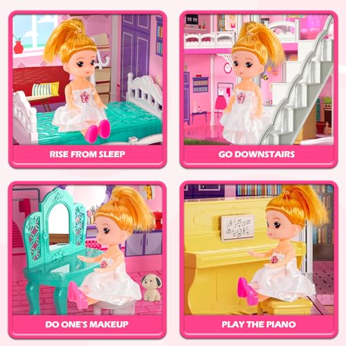4-Level 10-Room Dolls House with 2 Dolls N63280