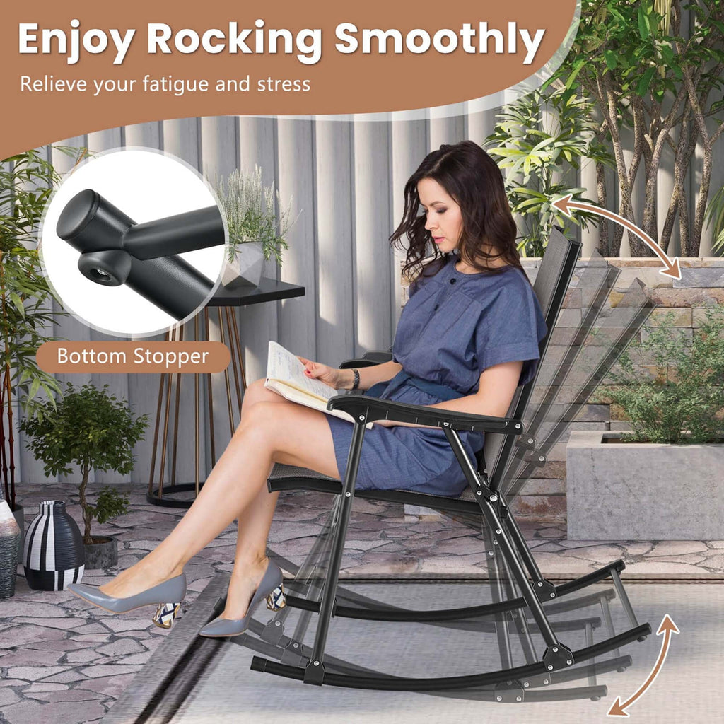 2pcs Patio Folding Rocking Chair Metal Frame D4468