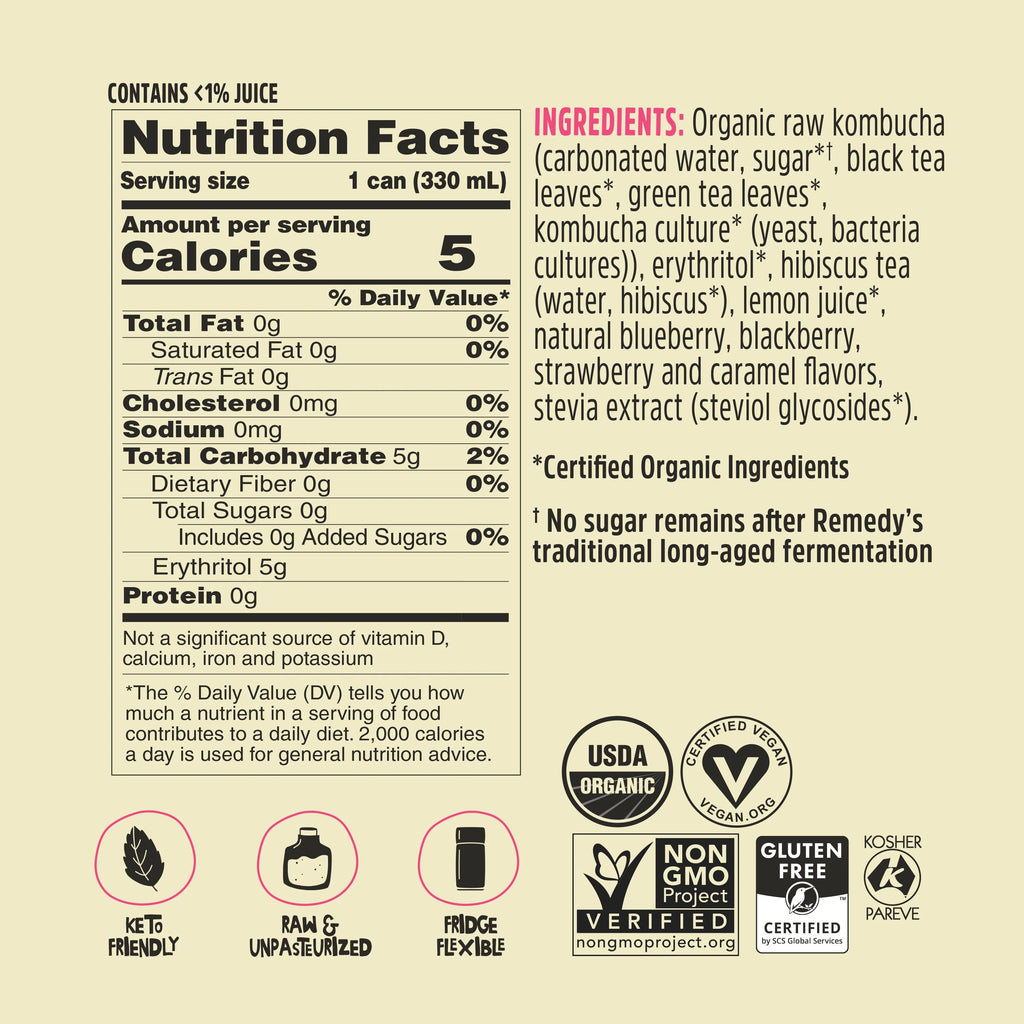 Mixed Berry Sugar Free Kombucha 12 Pk 11.2 oz Cans T7461