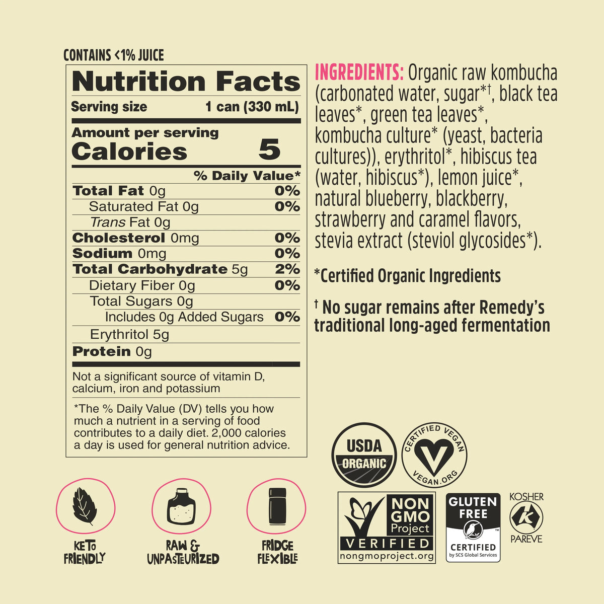 Mixed Berry Sugar Free Kombucha 12 Pk 11.2 oz Cans T7461