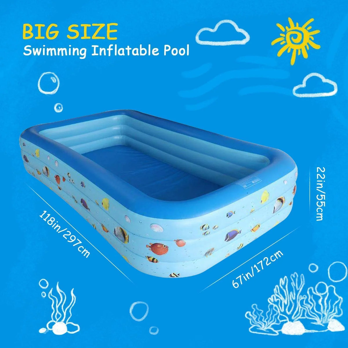 Inflatable Pool 9.83 x 6 x 1.83 ft Rectangular W698599