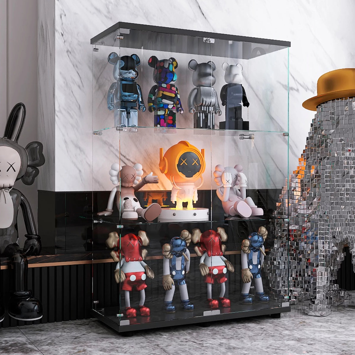 Black 3 Shelf Glass Display Cabinet D64971